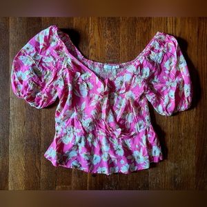 LUSH Pink Floral Ruffle Top